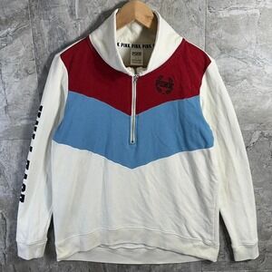 Victoria Secret PINK Red White Blue with Logo Quarter Zip Pullover Jacket Size S